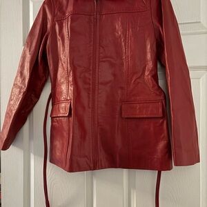 Express Red Leather Jacket with Tailored Design